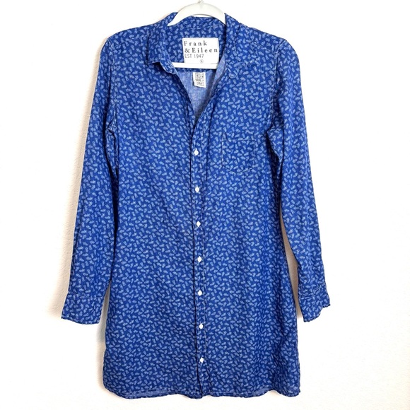 Frank & Eileen Dresses & Skirts - Frank & Eileen Murphy Blue White Pineapple Linen Shirt Dress Women’s Small